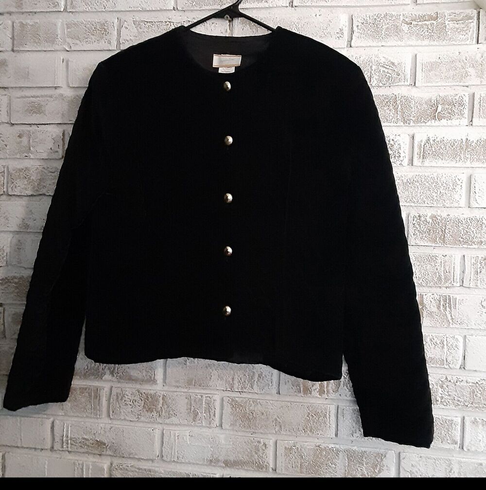 Vintage Jaqueline Ferrar Velvet Quilted Blazer U.S.A. Black Classic
